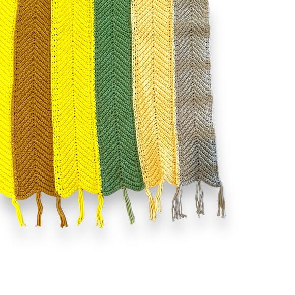 Handmade Crochet Throw Blanket Afghan Chevron Zig Zag Multicolor Stripe 50"x53" - Picture 7 of 16